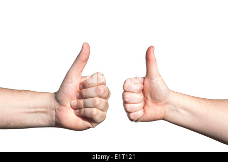zwei Hände mit erhobenen Daumen als Geste der Vereinbarung Stockfoto