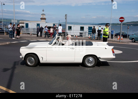 1971 weiße Triumph Herald 13/60 Cabrio britische Sportwagen-Klassiker Stockfoto