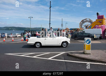 1971 weiße Triumph Herald 13/60 Cabrio britische Sportwagen-Klassiker Stockfoto