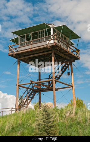 Montana, Historical Museum in Fort Missoula, Sliderock Lookout gebaut 1933, zog nach Museum 1983, Wald Feuer Wachturm Stockfoto