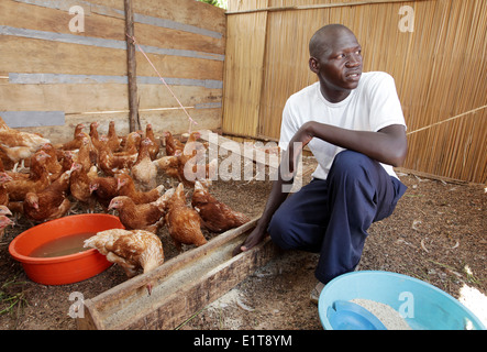 Schulkinder lernen Fähigkeiten durch Landwirtschaft und arbeiten an ihrer NGO geförderten Schule in der Nakasongola Region von Uganda Stockfoto