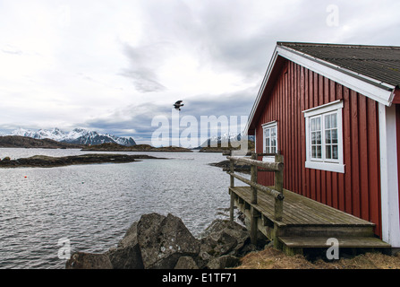 Fischerhaus Lofoten Inseln Nord Norwegen Skandinavien Stockfoto