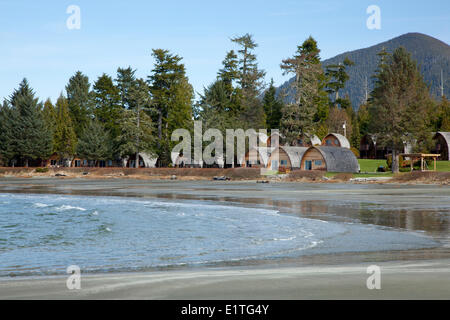 Hütten Vermietung von Unterkünften am MacKenzie Beach in der Nähe von Tofino auf Vancouver Island im Clayoquot Sound in British Columbia Kanada Stockfoto