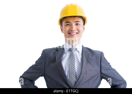 Männliche Architekt mit Bauarbeiterhelm Stockfoto