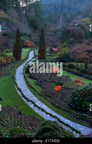 Sunken Gardens, Butchart Gardens, in der Weihnachtszeit befindet sich in der Nähe von Victoria, Britisch-Kolumbien. Stockfoto