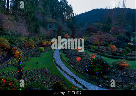 Sunken Gardens, Butchart Gardens, in der Weihnachtszeit befindet sich in der Nähe von Victoria, Britisch-Kolumbien. Stockfoto