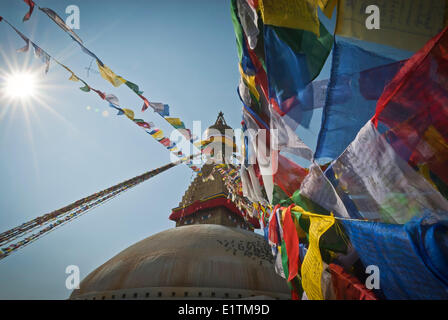 Boudhanath, ist eine der heiligsten buddhistischen Stätten in Kathmandu, Nepal Stockfoto