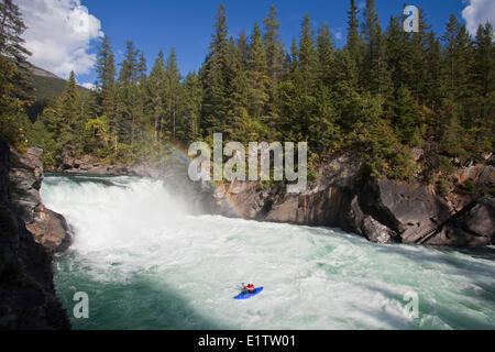 Ein Mann Kajaks Overlander Falls, Fraser River, Mt Robson Provincial Park, BC Stockfoto