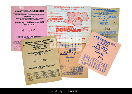Sammlung von Rock Konzert Tickets ca. 1970 Stockfoto