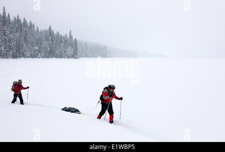 Ski-touring, Back Country Ski, Bowron Lake Park, Britisch-Kolumbien, Kanada Stockfoto