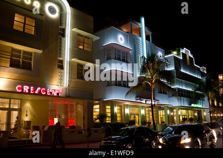 Ocean Drive Altstadt bei Nacht, Miami Beach, Florida Stockfoto