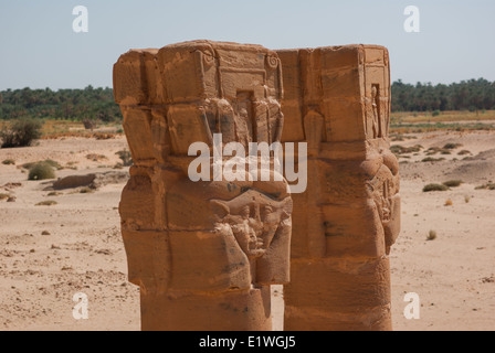 Hathor Stil Säulen, Tempel des Amun, Jabel Barkal Stockfoto