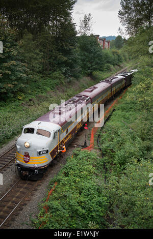 Canadian Pacific (CP) historischer Personenzug in Port Moody, BC, Kanada. Stockfoto