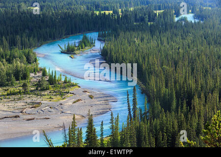 Luftaufnahme des Bow River, Banff Nationalpark, Alberta, Kanada Stockfoto