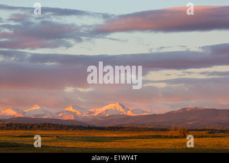 Sonnenaufgang am Rocky Mountains, Rocky View County, Alberta, Kanada Stockfoto