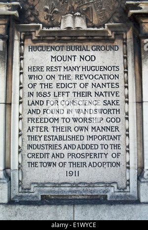 Denkmal am Gräberfeld Hugenotten, Mount nicken, Wandsworth, London, england Stockfoto