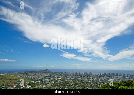 Blick auf Dimond Head Berg und Honolulu, Hawaii Stockfoto