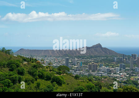 Blick auf Dimond Head Berg und Honolulu, Hawaii Stockfoto