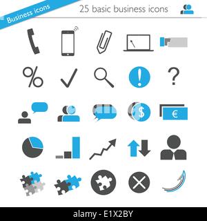 25 Basisgeschäft Symbole blau und grau Vektor-eps10 Stock Vektor