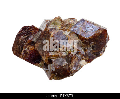 Makro-Bild der Grossular Granat Kristalle isoliert auf weißem Hintergrund Stockfoto