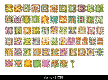 Märchenhafte bunte Alphabet Malerei. Isoliert auf weiss Stockfoto