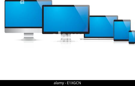 Realistische Tablet, Laptop, Smartphone und Display Set Vektor Stock Vektor