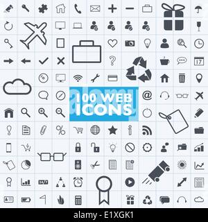 Set von 100 grau Web Icon Vektoren mit Gitter Stock Vektor