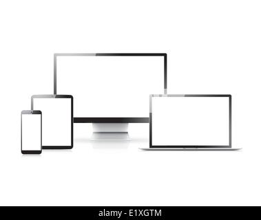 Realistische Vektor-set Laptop, Tablet, Smartphone und computer Stock Vektor