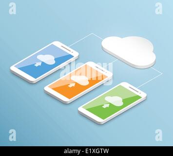 Cloud-computing Smartphone Vektor isometrische Konzept Stock Vektor
