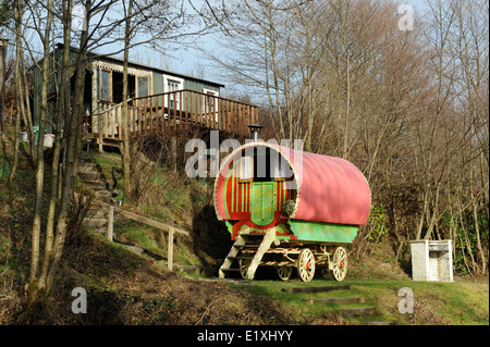 Wohnwagen und Kabine Urlaubsunterkunft in Ceredigion - West Wales, UK Stockfoto