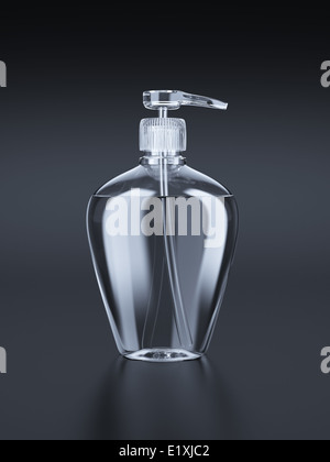 3D Illustration von Gel, Schaum oder Flüssigkeit Soap Dispenser Pumpe Glasflasche. Isoliert auf weißem Hintergrund Stockfoto