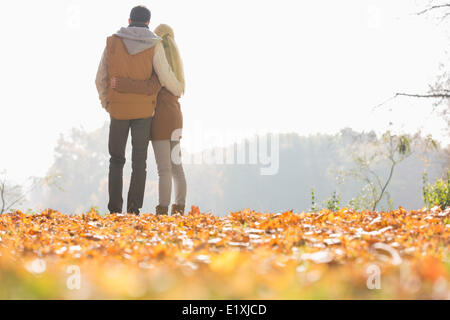 Rückansicht des Paares betrachten im Park im Herbst Stockfoto