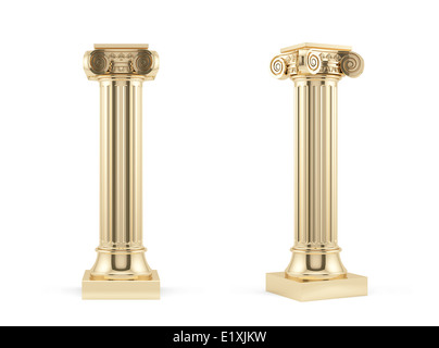 3D Render des goldenen Säulen isoliert auf weißem Hintergrund Stockfoto