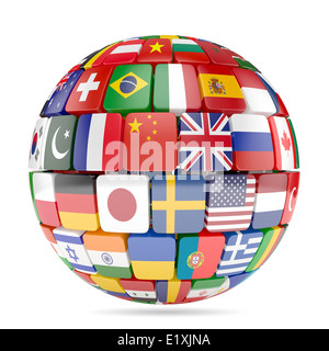 3D Illustration der Flaggen Sammlung Kugel Stockfoto