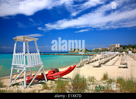 Einer der Strände im Sani Beach Resort, Halbinsel Kassandra, Chalkidiki ("Chalkidi"), Mazedonien, Griechenland Stockfoto