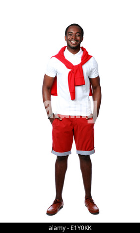 In voller Länge Portrait von afrikanischen glücklich auf weißem Hintergrund Stockfoto