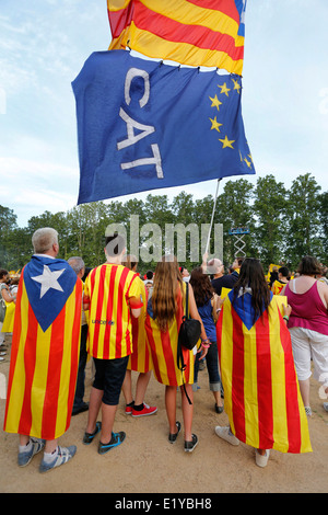 Katalanische Unabhängigkeit Fahnen auf einen Marsch für die Unabhängigkeit in Girona, Katalonien, Spanien Stockfoto