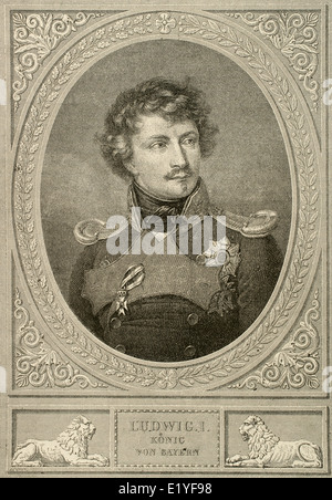 Ludwig i. von Bayern (1786-1868). König von Bayern Form 1825 bis 1848 Revolutionen in den Bundesländern. Gravur. Stockfoto