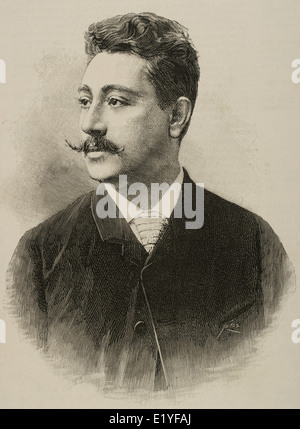 Benedicto Lucignani (geb. 1861). Italienischer Tenor. Kupferstich von Rico. La Ilustracion Espanola y Americana, 1880. Stockfoto