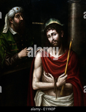 Ecce Homo mit Pontius Pilate von Nicolas Borras Falco 1530 – 1610 Mittelalter Spanien Spanisch (siehe den Mann) Stockfoto