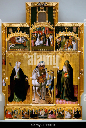 ALTARBILD SAN MARTIN mit SANTA URSULA und SAN ANTONIO ABAD Gonçal Peris Sarria 1380 Valencia mittelalterlichen gotischen Kunst Spanien Spanisch Stockfoto