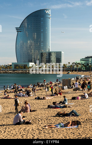 Blick auf Hotel W am Strand. Stockfoto