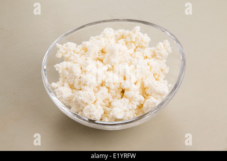Quark in einer Schüssel auf grünem Hintergrund [Land] [CO](2 0f 2) Stockfoto