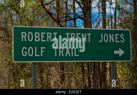 Alabama Zeichen für berühmte Robert Trent Jones Trail für Golfer in 8 Kurse rund um Alabama Stockfoto