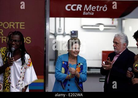 Salvador, Bahia, Brasilien. 11. Juni 2014. Politisches Ereignis.  Präsident Brasiliens, Dilma Rousseff eingeweiht die u-Bahn in Salvador, Bahia, Nordosten Brasiliens, am 11. Juni 2014, unter Beteiligung der politischen Veranstaltung geschlossen. Die Öffentlichkeit kann die u-Bahn kostenlos von 14 Stunden verwenden. Bildnachweis: Dpa picture Alliance/Alamy Live News Stockfoto