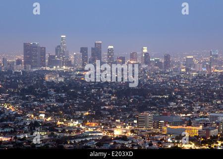 Die Innenstadt von Los Angeles Stadt Skyline bei Nacht Stockfoto