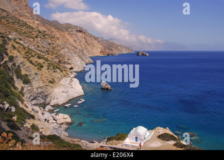 "Agia Anna" Strand und Kirche, Insel Amorgos, Kykladen, Ägäis, Griechenland Stockfoto