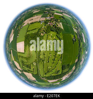 Luftaufnahme, fisheye, Golfplatz Hamm, Golfclub Hamm-Drechen, Hamm, Ruhrgebiet, Nordrhein-Westfalen, Deutschland Stockfoto