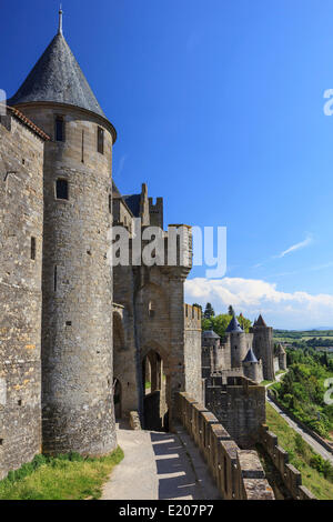 Chateau Comtal, mittelalterliche Festung von Carcassonne, Cite de Carcassonne, Carcassonne, Département Aude, Languedoc-Roussillon Stockfoto