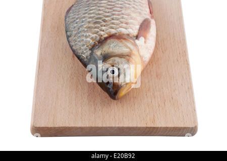 Fisch an Bord isoliert. Stockfoto